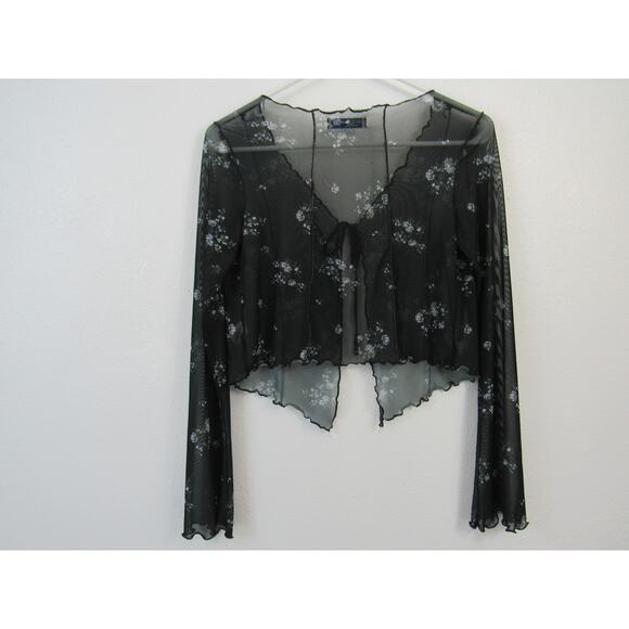Arizona Jean Co Size Small Semi Sheer Ditsy Floral Print Front Tie Scalloped - Picture 5 of 6
